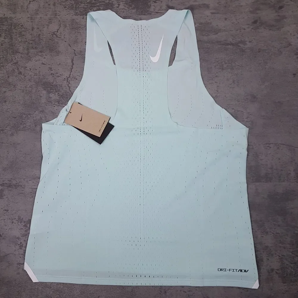 NIKE Dri-FIT ADV AeroSwift Racing Running Singlet Tank Top Mens MEDIUM Jade ice - Picture 2 of 8
